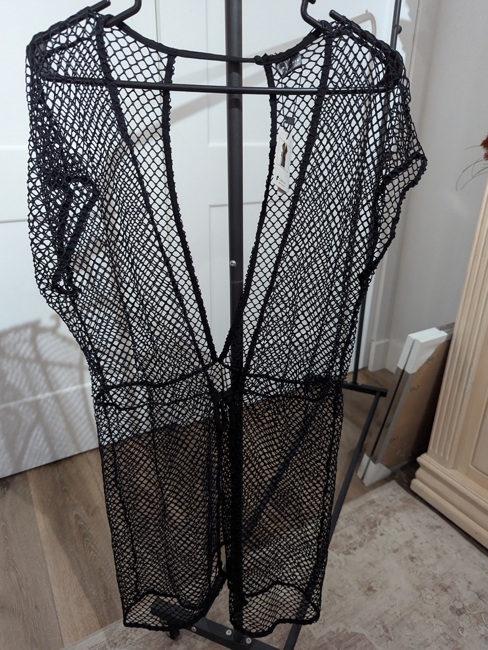Sheer Black Mesh Swim Cover-Up with Tie Front